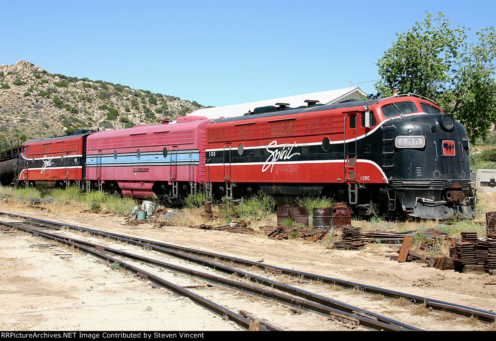 WCRC 100, 102 F7a's with an ex Transcisco-Texan B unit #101 all sidelined by CZRY but poised nicely. 